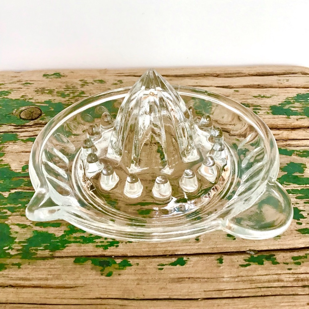 Small Vintage Glass Citrus Reamer Juicer with Tab Handle
